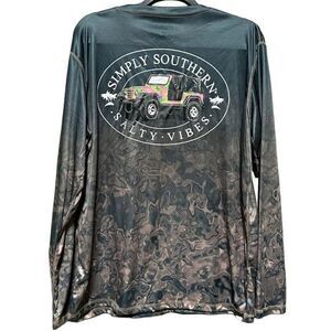 NWT Simply Southern Men's Salty Vibes Jeep Rash Guard Tee Brown/Black‎ Size XL